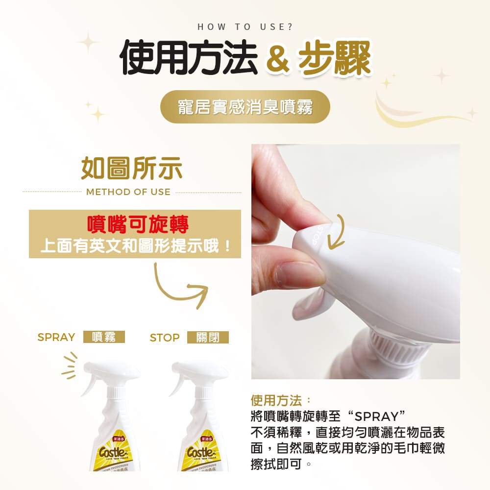 使用方法與步驟 寵居實感消臭噴霧