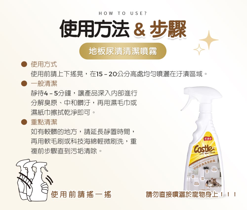 使用方法與步驟 地板尿漬清潔噴霧